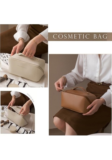 Suofeng Vegan Deri Çift Katlı Bulut Desenli Su Geçirmez Kozmetik Çantası, Geniş Açılışlı Kaliteli Fermuar İle Seyahat Ve Ev Kullanıma Uygun Büyük Kapasiteli Organizer Beyaz