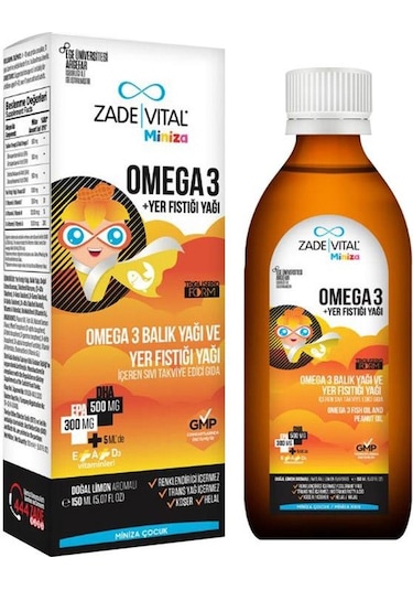 Zade Vital Miniza Omega 3 + Yer Fıstığı Yağı 150 ML