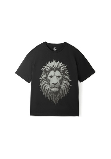 Galatasaray Lisanslı Aslan Baskılı Siyah Erkek T-shirt Siyah