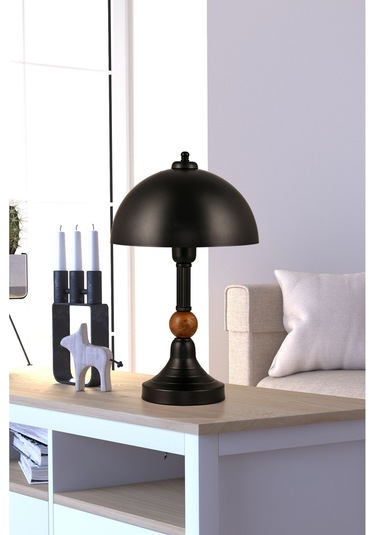 Piedra Ahşaplı Abajur Siyah