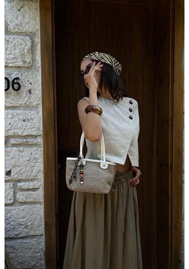 Roen Hasır Omuz Çantası Beyaz Beyaz