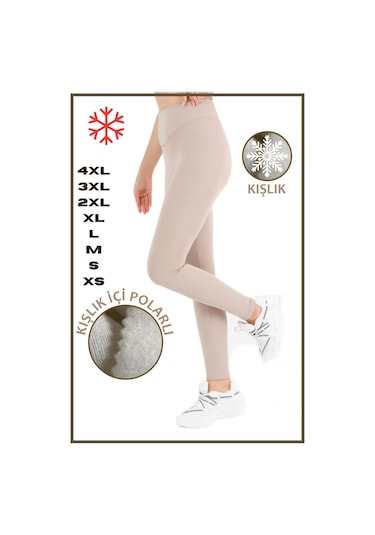 Kadın Kışlık Içi Polarlı Yüksek Bel Toparlayıcı Tayt Lacivert Curve High Waist Fleece Winter 1043 Taş