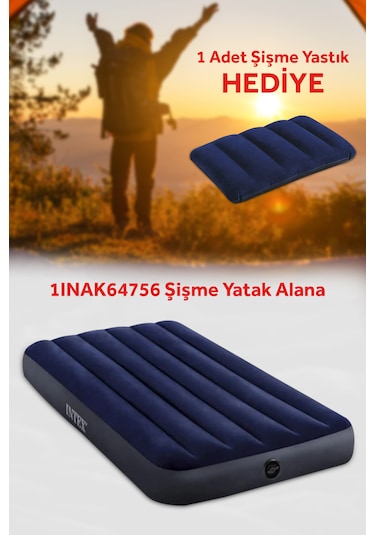 64756ıky Intex Tek Kişilik Şişme Yatak Lacivert 1 Adet  Şişme Yastık Hediyeli