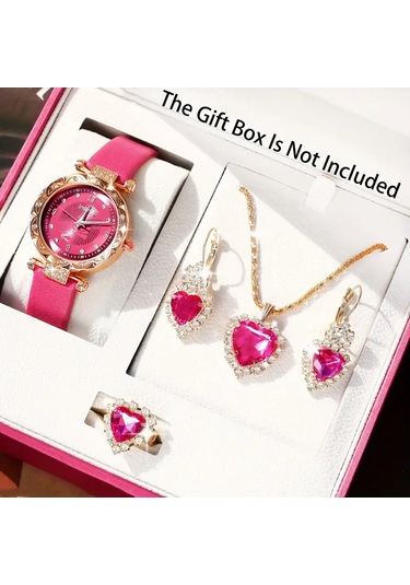 Kadın Vintage Yuvarlak Saat Analog Ve Kolye+küpe+yüzü Rose Gold