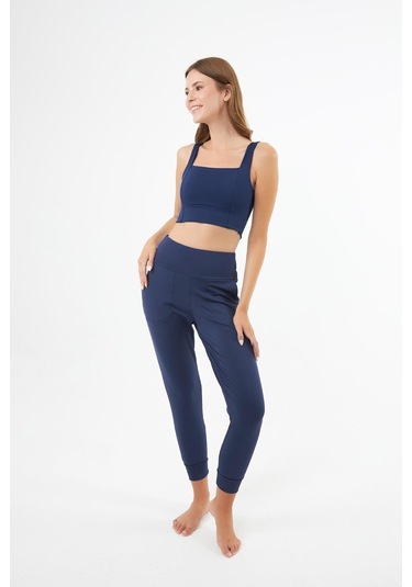 Lacivert Kare Yaka Crop Top Büstiyer Lacivert