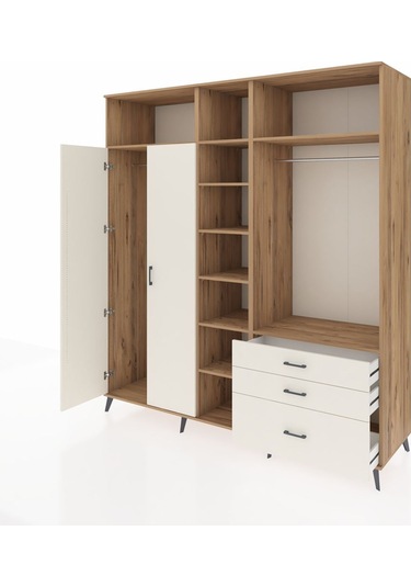 Kronos Dolap 9 Raflı 3 Çekmeceli 2 Askılı 220x59x243 Çam-aytaşı/aytaşı Aytası/aytası