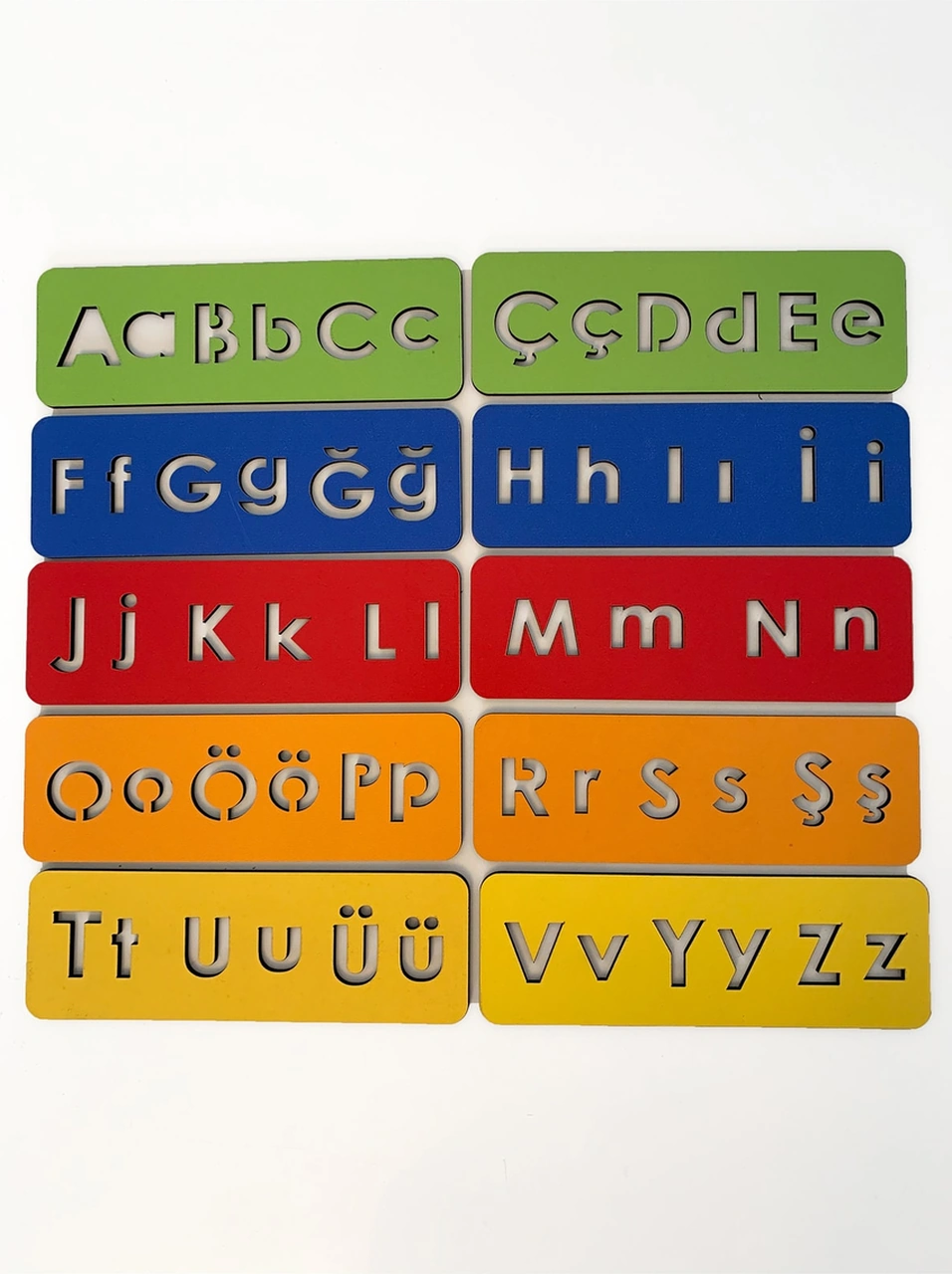 Ahşap Çocuk Montessori - Alfabe Öğrenme Seti - 5 Renkli El Kası Geliştirme 10 Parça