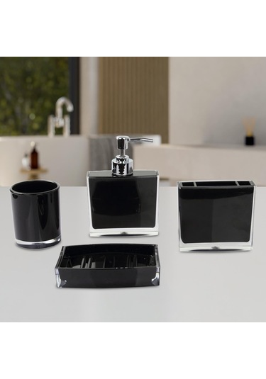 Suntek 4x Losyon Dispenser Bardak Diş Fırçası Tutucu Seti Siyah