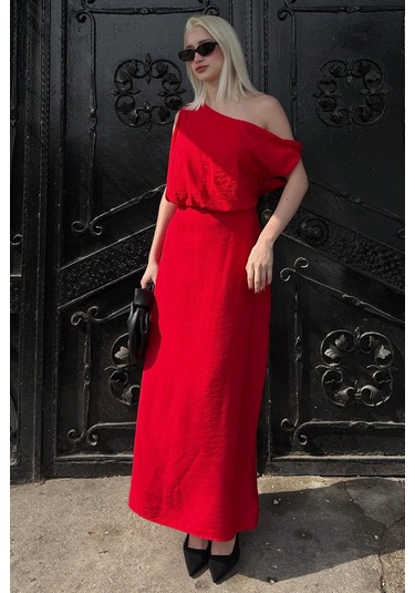 Madmext Madmext Kırmızı Düşük Omuz Elbise Mg2349 Kırmızı