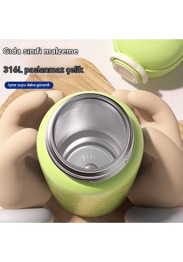 Ulzyvf Wd Üç-drink Termos Siyah Sevimli Çocuk Bardağı Taşınabilir Fan Jian Bardağı - Zf Siyah