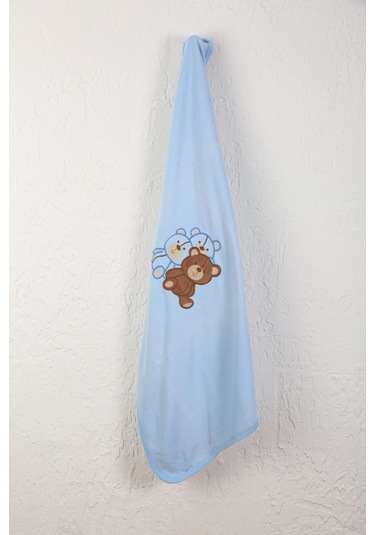 %100 Pamuklu Yenidoğan Çift Katlı Penye Bebek Battaniyesi Sb 512 Mavi