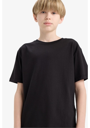 Defacto Erkek Çocuk Bisiklet Yaka Basic Düz Kısa Kollu Okul Tişörtü K1687a625aubk26 SIYAH