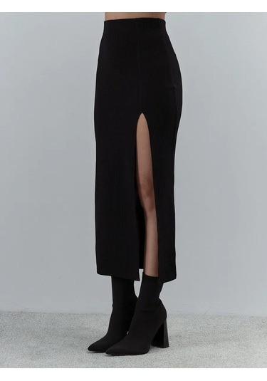 Fashion Fit Uzun Yırtmaçlı Spagetti Etek 216466492 Siyah