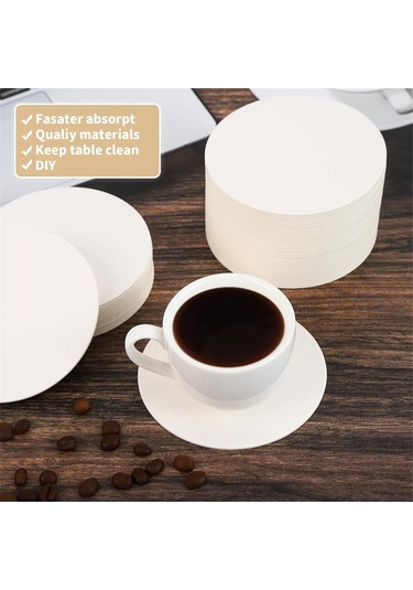 Xurunkeji 200 Adet Kalınlaştırılmış Kağıt Bardak Altlıkları, 4 İnç Tek Kullanımlık Yuvarlak Beyaz Karton Bardak Altlıkları Düğünler Catering Barlar Dıy El Sanatları İçin Beyaz