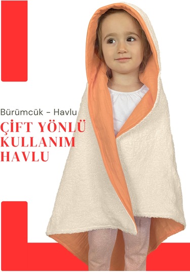 %100pamuk Kapşonlu Bebek Çocuk Banyo Havlusu Çift Yönlü K-bej