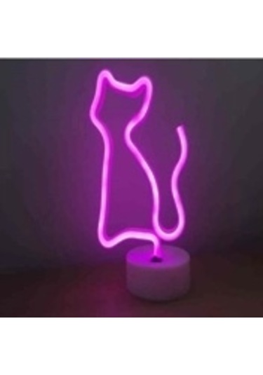 Neon Işıklı Kedi Lamba Pil Ve Usb Pembe Işık Mz6200-260 Çok Renkli