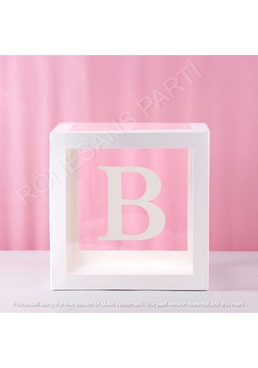 Star Beyaz Şeffaf Balon Kutusu B Harfli 25x25 Cm Beyaz B