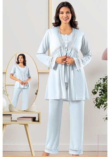 Xses 4850 Kadın Hamile Lohusa Sabahlıklı Pijama Takım-mavi