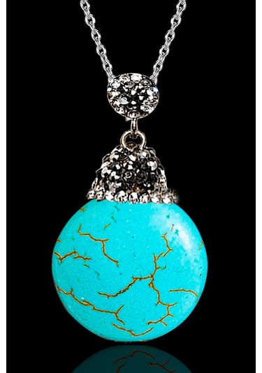 Erilsa Sertifikalı Xl Zirkon Taşlı Para Model Firuze Taşı Kolye Turkuaz Çok Renkli