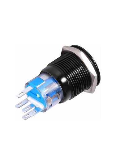Konesam 19mm Siyah Metal Otomatik Kilitleme Düğme Anahtarı, 12v-24v Ip65 Su Geçirmez, Beyaz Led Halka Işığı, Dayanıklı Zink Alaşımlı