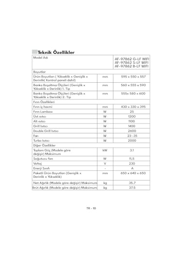 Vestel AF-97862 B-LF WIFI 73 LT Ankastre Fırın