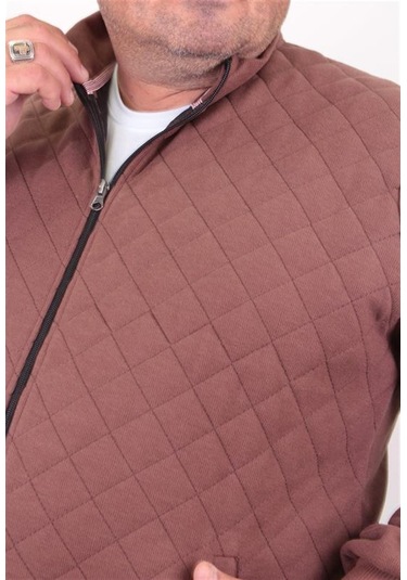 Starbattal Büyük Beden Fermuarlı Hırka Diamond 23281 Taba-Taba