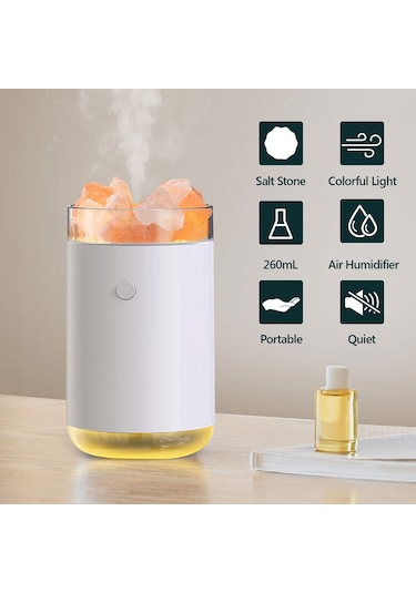 Reedark Kristal Tuz Taşı Ile Ev Ofis Nemlendirici, 7 Renkli Led Işık, Hava Temizleme, Sessiz Çalışma, 260ml Kapasite