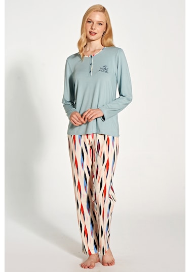 Pijadore 1781 Uzun Kol Kadın Pijama Takımı Mavi
