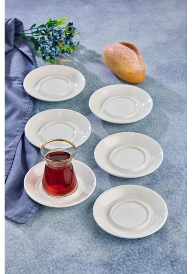 Cooker Özel Alaçatı Sade Desensiz Porselen Çay Tabak 6 Adet Ckr4153 Beyaz