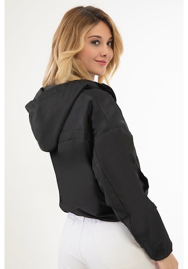 Riverstorm Kadın Siyah Su Ve Rüzgar Geçirmez Kapüşonlu Cepli Oversize Yağmurluk - Rüzgarlık Siyah