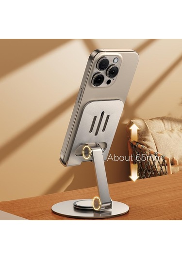 Gri Vaorlo Katlanabilir 360 Metal Tutucu Telefon Standı iPhone Uyumlu 15pro İpad İpod 90 Ayarlanabilir Sabit Telefon Tutucu Canlı Ofis İçin