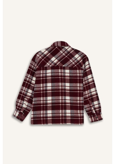 Defacto Erkek Çocuk Oversize Geniş Kalıp Polo Yaka Kareli Uzun Kollu Gömlek F1435a825aubr169 Bordo