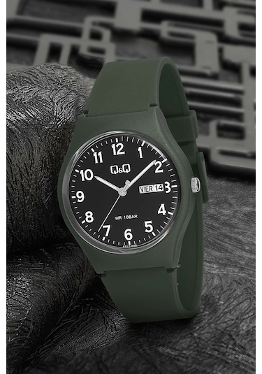 Q&Q QCG21208 Haki Rakamlı Su Geçirmez Çift Takvimli Kol Saati