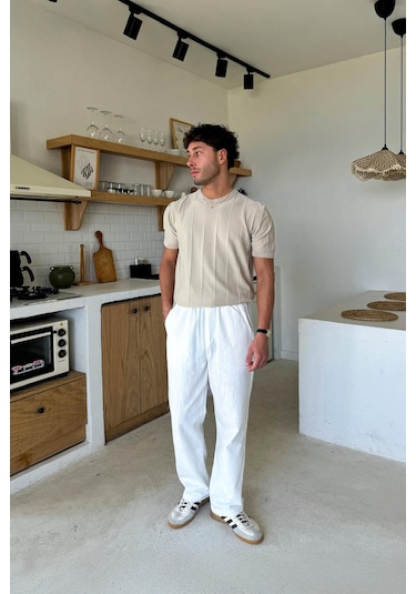 Flaw Bel Lastikli Regular Pantolon Ekru Ekru