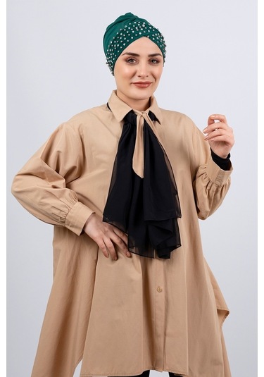 Zümrüt Pratik Hazır Geçmeli Tesettür Bone Sandy Kumaş Taşlı 1456_ Zümrüt