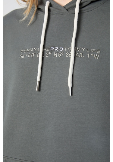 Tommy Life Çağla Kapüşonlu Kanguru Cep Oversize Lastik Paça Kadın Eşofman Takımı - 95288 Çağla