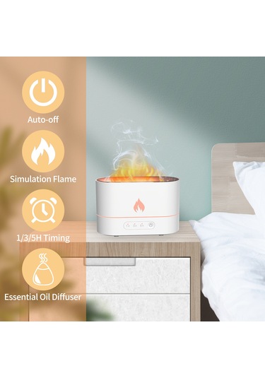 Vkemall Ev Ofis Kullanıma 250ml 3d Benzeri Alev Led Işıklı Ultrasonik Nemlendirici Aromaterapi Uçucu Parfüm Dağıtıcı