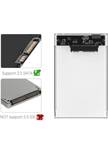 Kuvars 2.5 İnç Sata Usb 3.0 Harddisk Kutusu - Şeffaf - Micro Usb