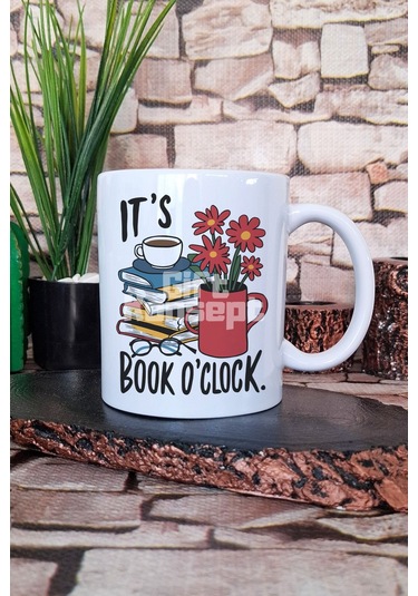 Its Book O'clock Yazılı Kitap Okuma Zamanı Mottosu Hediyelik Baskılı Çay Kahve Sunum Kupa Bardak Beyaz