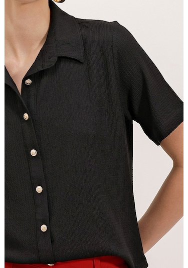 20181 Gold Düğmeli Örme Gömlek - Siyah 20181bgd19-001-14155 001