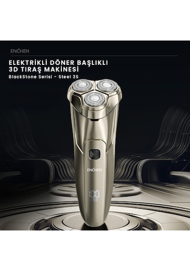 Enchen Steel 3s Gold Çift Yönlü Kavisli Bıçaklı Dijital Ekranlı Suya Dayanıklı Şarjlı Tıraş Makinesi