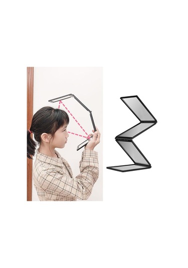 4 Yönlü Ayna 360 Derece El Tipi Masaüstü Taşınabilir Katlanabilir Makyaj Aynası Kendi Saçınızı Kesmek İçin Makyaj Aynası Güzellik Aracı Siyah