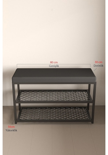 Aju Ayakkabılık Puflu Süngerli Oturaklı Metal Ayakkabı Rafı Modern Vestiyer Baklavalı Metal Tasarım