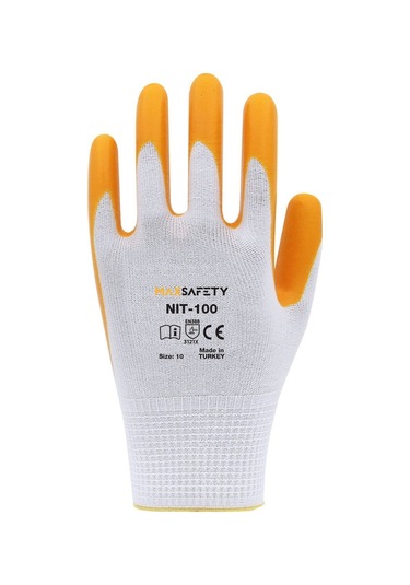Nitril Kaplı Eldiven Sarı - Beyaz No: 8 - 9 - 10 Rm Nıt-100-10