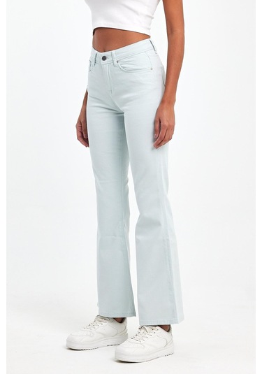 Explode - Kadın Buz Mavi Likralı 5 Cep Flare Pantolon-buz Mavi Buz Mavi