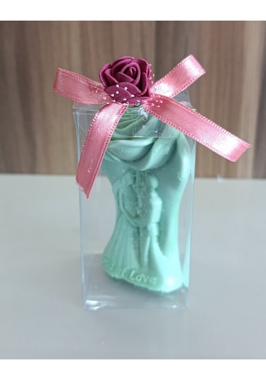 Kokulu Doğal Romantik Aşıklar Görünümlü Yeşil Renk Dekoratif Mum Açık Yeşil