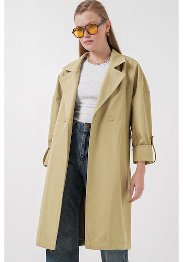 Gabria Kol Katlamalı Bel Bağlamalı Trenchcoat Yeşil