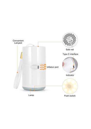 Beyaz Işıklı Mini Hava Pompası 1400mah Şarj Edilebilir Hava Pompası Hava İçin Kablosuz Elektrikli Şişirme Pompası Beyaz