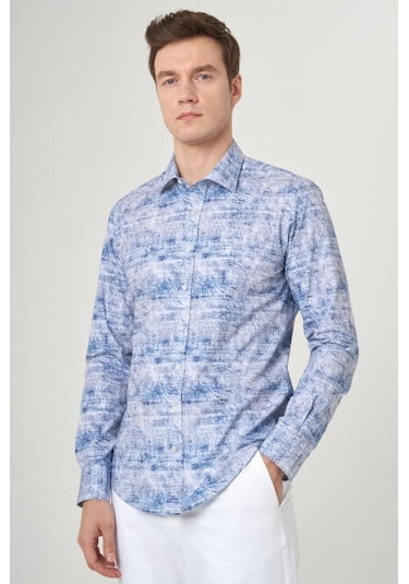 Bisse Erkek Slim Fit Uzun Kollu Spor Gömlek Mavi Gm22y221038 K35 Mavi