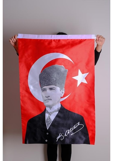 K.Atatürk İmzalı Türk Bayrağı Saten Kumaş Dijital Baskı 100x150 cm
